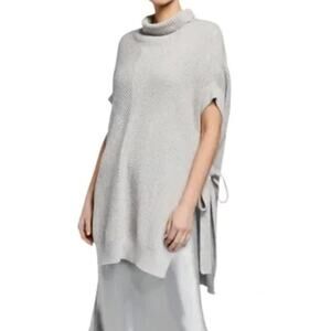 MaxMara Leisure Ribbed Mock Neck Side Split Tie Sides Gray Sweater One Size